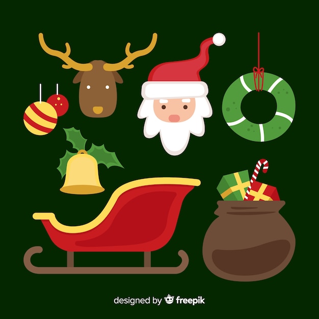 Colección de elementos navideños de diseño plano