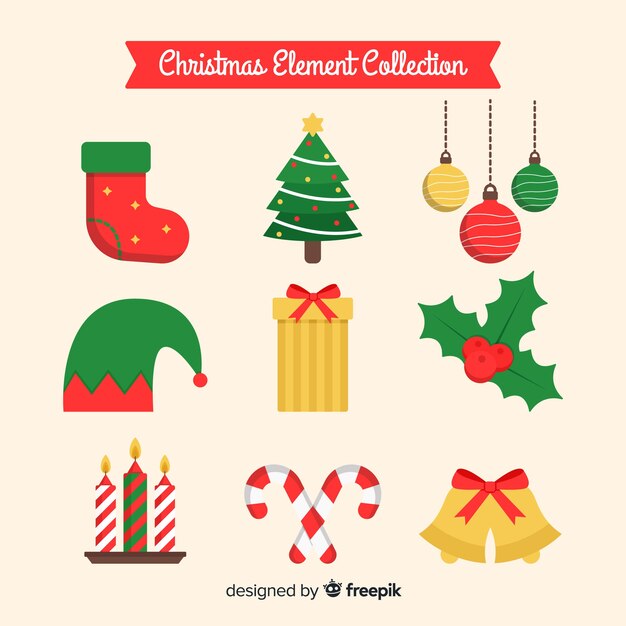 Colección de elementos navideños de diseño plano