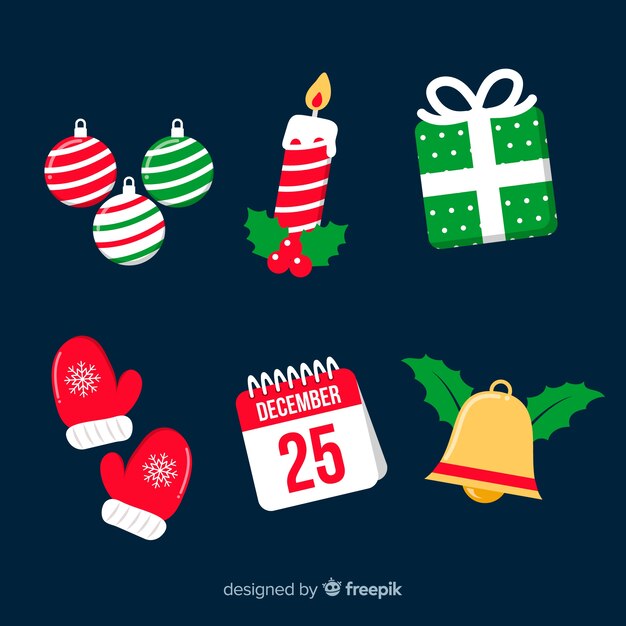 Vector gratuito colección de elementos navideños de diseño plano