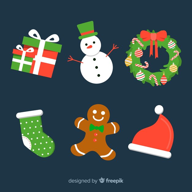 Colección de elementos navideños de diseño plano