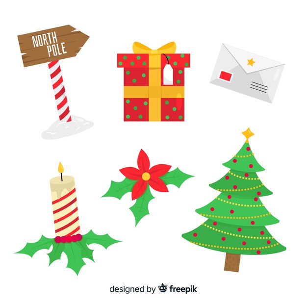 Colección de elementos navideños de diseño plano