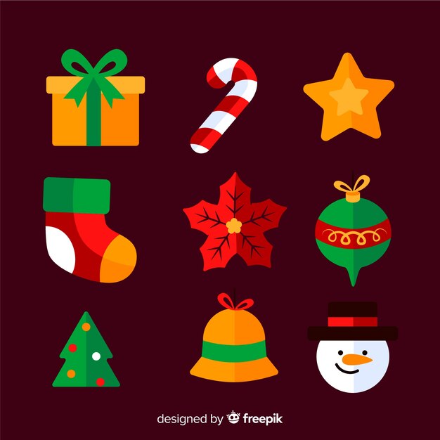 Colección de elementos navideños en diseño plano