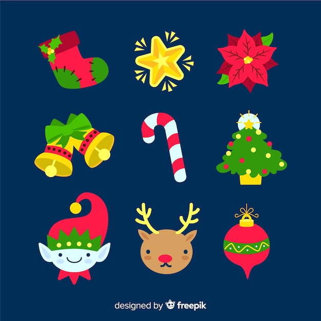 Vector gratuito colección de elementos navideños en diseño plano