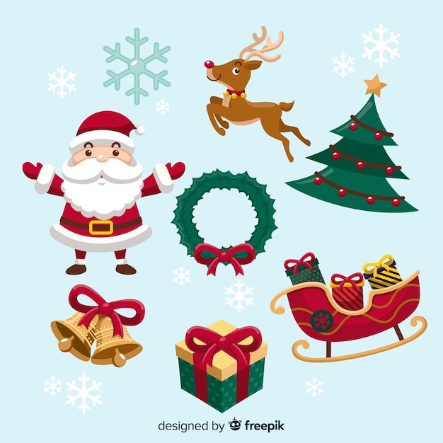Colección de elementos navideños de diseño plano