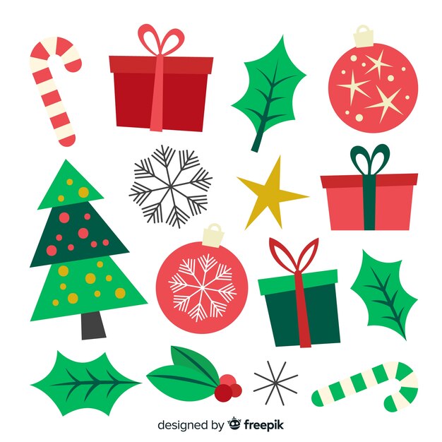 Colección de elementos navideños de diseño plano