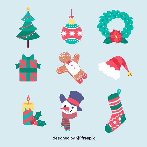 Colección de elementos navideños en diseño plano