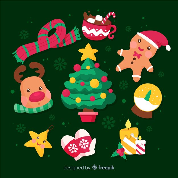 Colección de elementos navideños en diseño plano