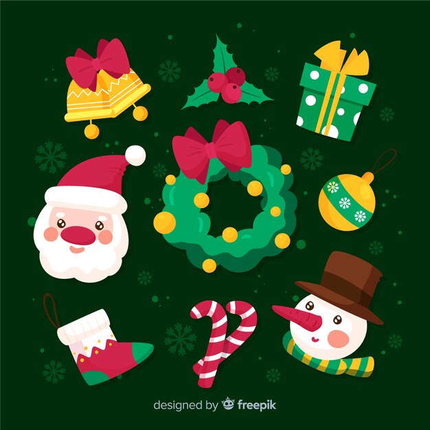 Colección de elementos navideños en diseño plano