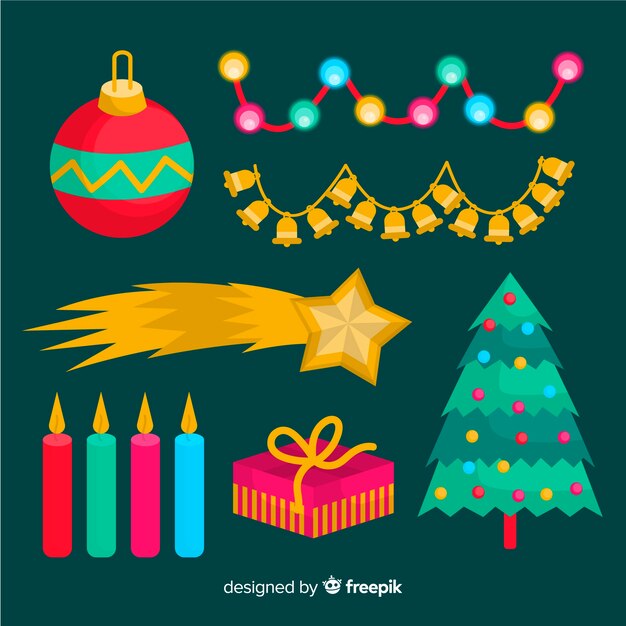 Colección de elementos navideños en diseño plano