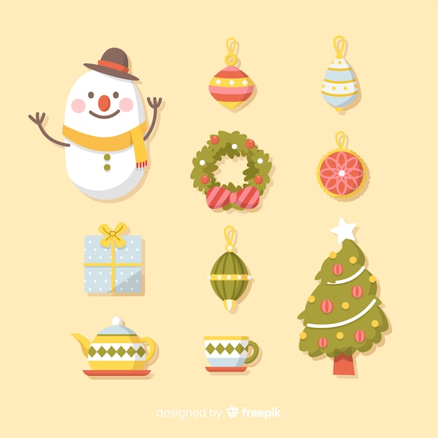 Colección de elementos navideños en diseño plano