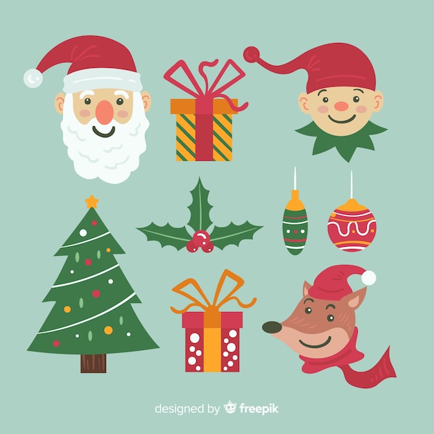 Vector gratuito colección de elementos navideños en diseño plano