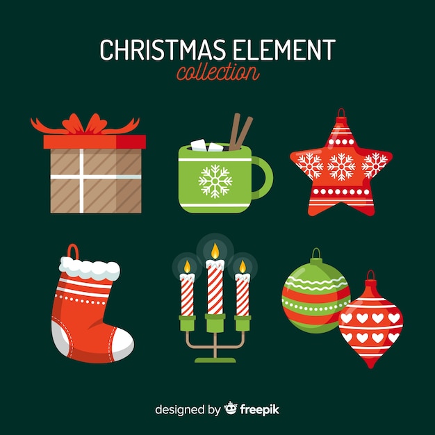 Colección de elementos navideños de diseño plano