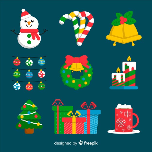 Colección de elementos navideños de diseño plano