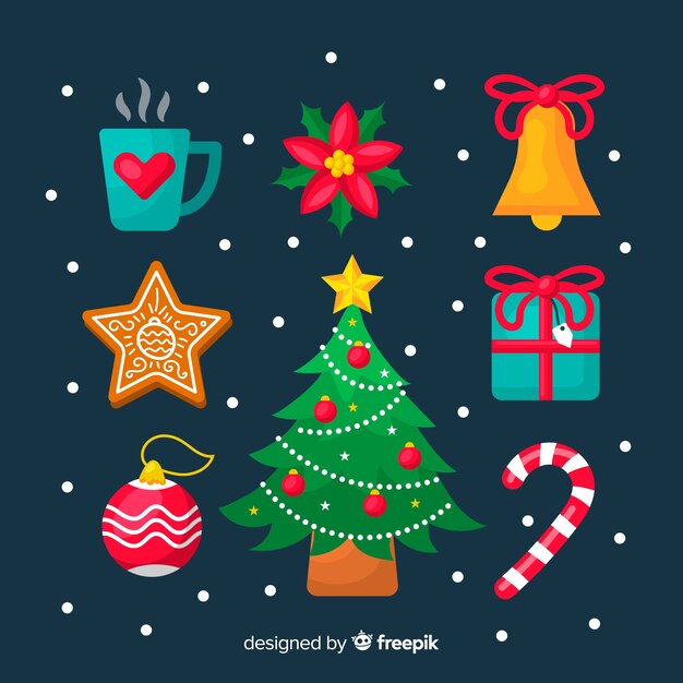 Colección de elementos navideños de diseño plano