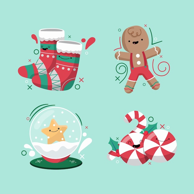 Colección de elementos navideños en diseño plano