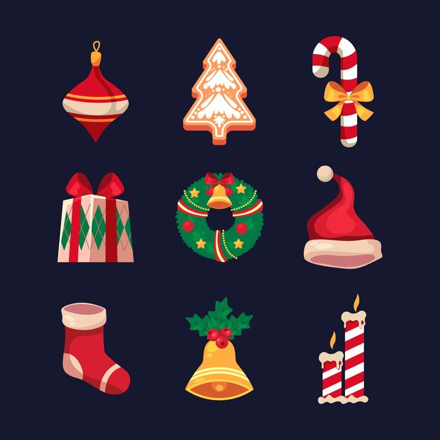 Colección de elementos navideños en diseño plano