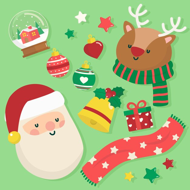 Colección de elementos navideños en diseño plano