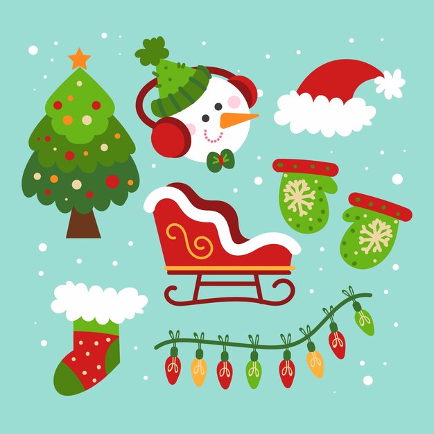 Colección de elementos navideños de diseño plano