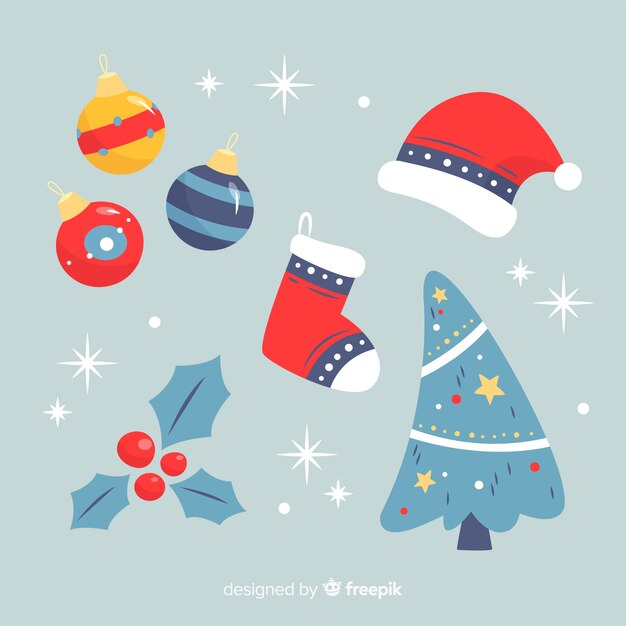 Colección de elementos navideños de diseño plano