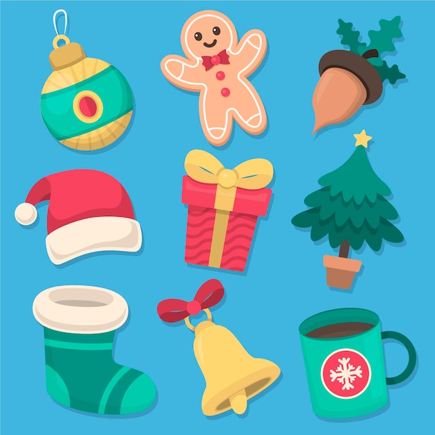 Vector gratuito colección de elementos navideños en diseño plano