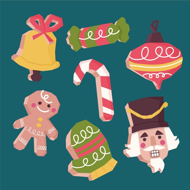 Colección de elementos navideños en diseño plano