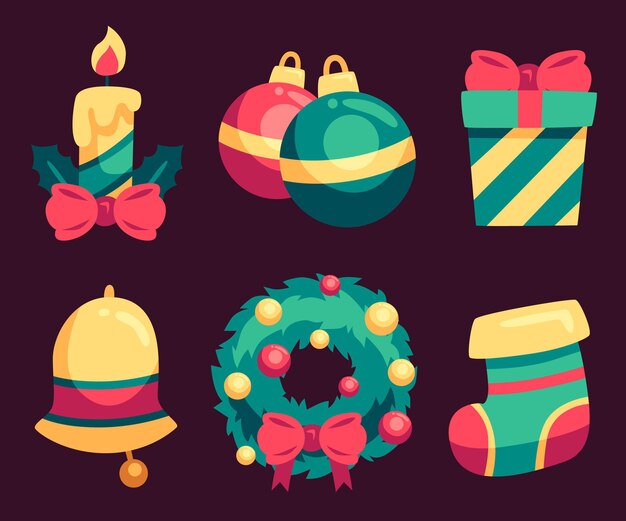 Colección de elementos navideños en diseño plano