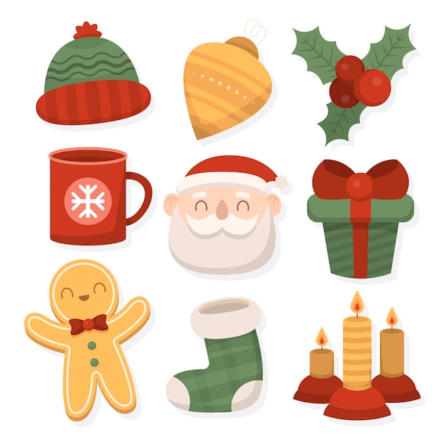 Colección de elementos navideños en diseño plano