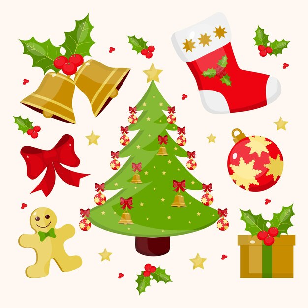 Colección de elementos navideños en diseño plano