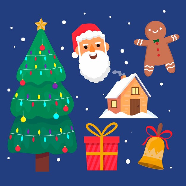 Colección de elementos navideños en diseño plano
