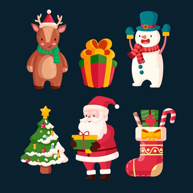 Colección de elementos navideños en diseño plano
