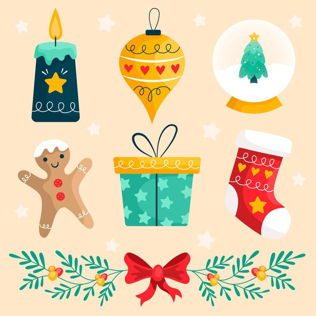 Colección de elementos navideños en diseño plano