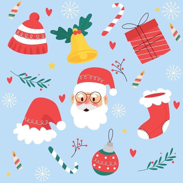 Colección de elementos navideños en diseño plano