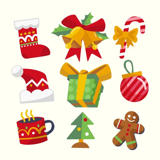 Colección de elementos navideños en diseño plano