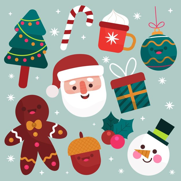 Colección de elementos navideños en diseño plano