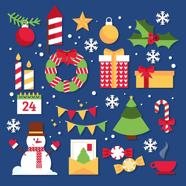 Colección de elementos navideños en diseño plano