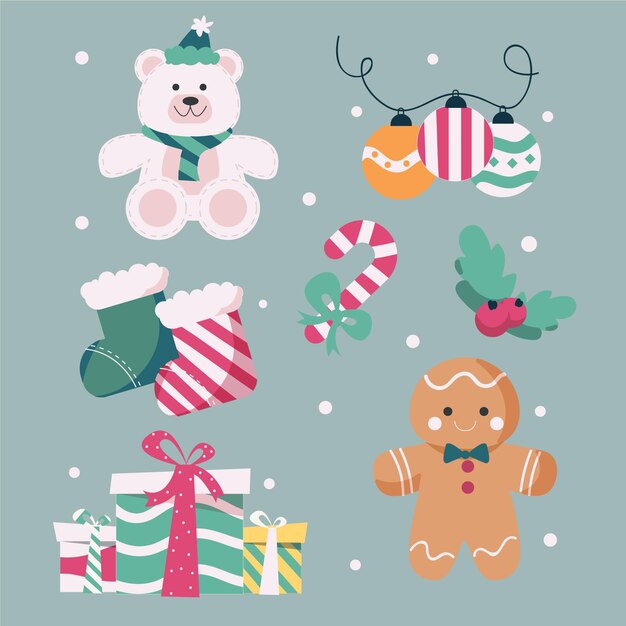 Colección de elementos navideños en diseño plano