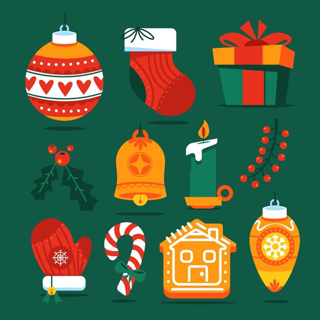 Colección de elementos navideños en diseño plano