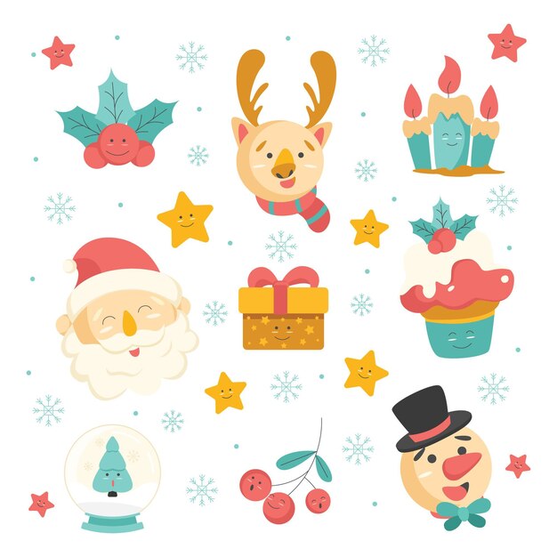 Colección de elementos navideños en diseño plano