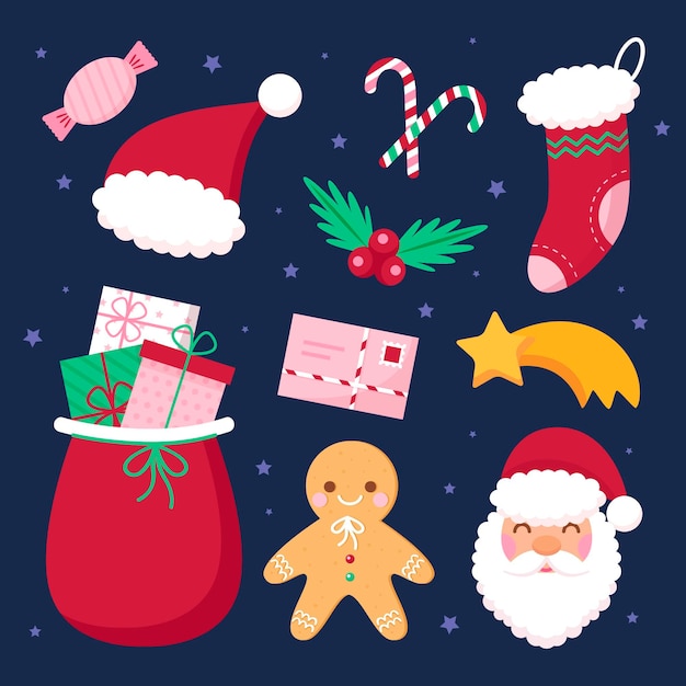 Vector gratuito colección de elementos navideños en diseño plano