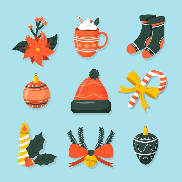 Vector gratuito colección de elementos navideños en diseño plano