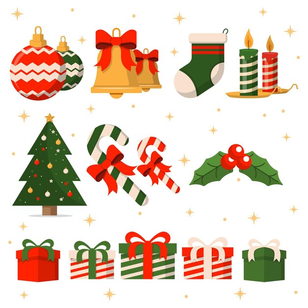 Colección de elementos navideños en diseño plano