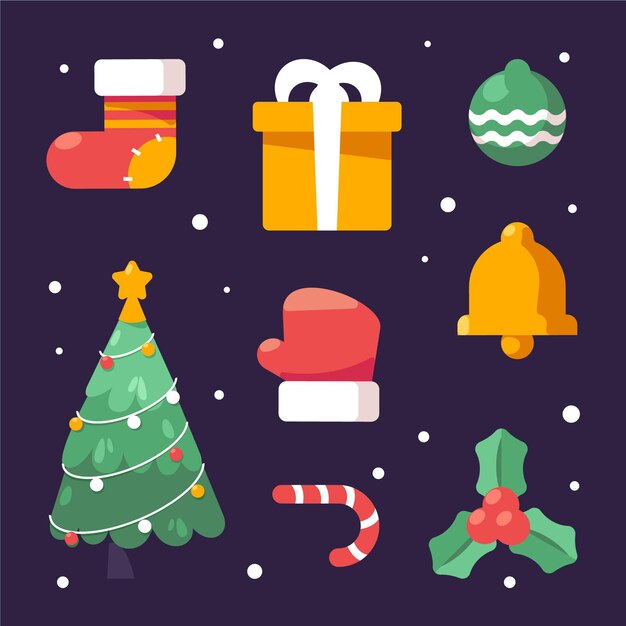 Colección de elementos navideños en diseño plano