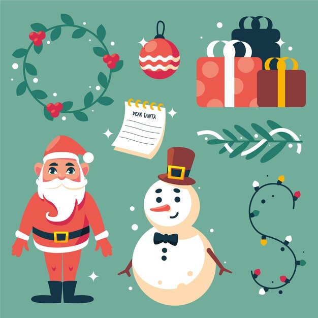 Colección de elementos navideños en diseño plano