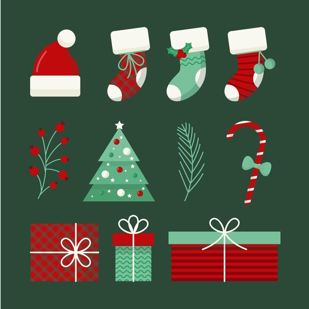 Colección de elementos navideños en diseño plano