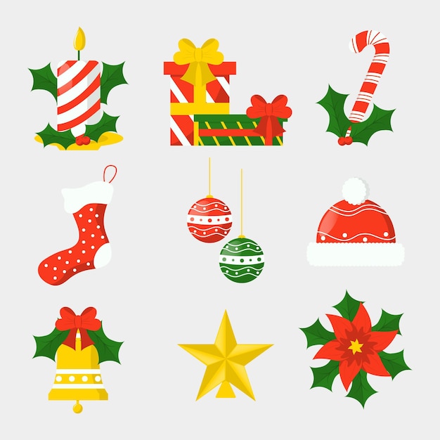 Vector gratuito colección de elementos navideños en diseño plano