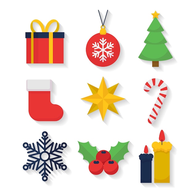 Vector gratuito colección de elementos navideños en diseño plano