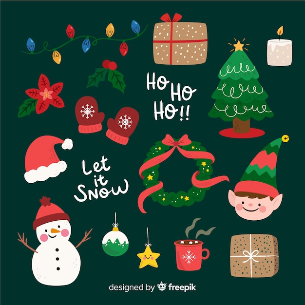 Vector gratuito colección de elementos navideños de diseño plano