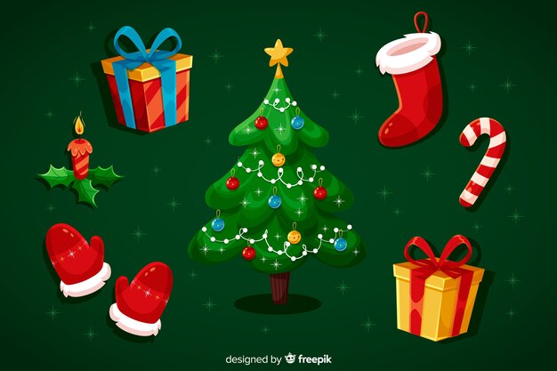 Colección de elementos navideños de diseño plano