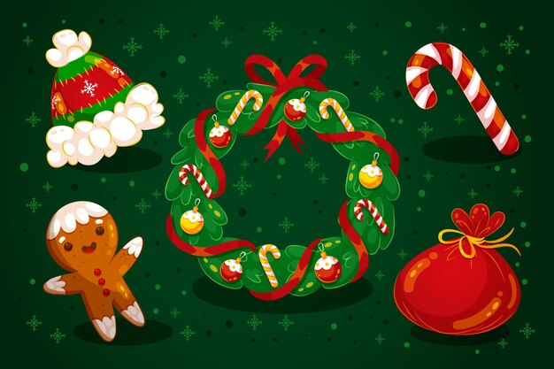 Colección de elementos navideños en diseño plano