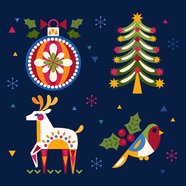Colección de elementos navideños escandinavos planos